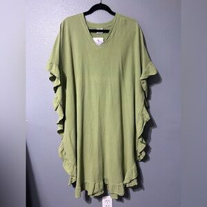 NWT Sea Breeze of California Women’s Crinkle Cotton Green Kaftan Dress OS NEW!